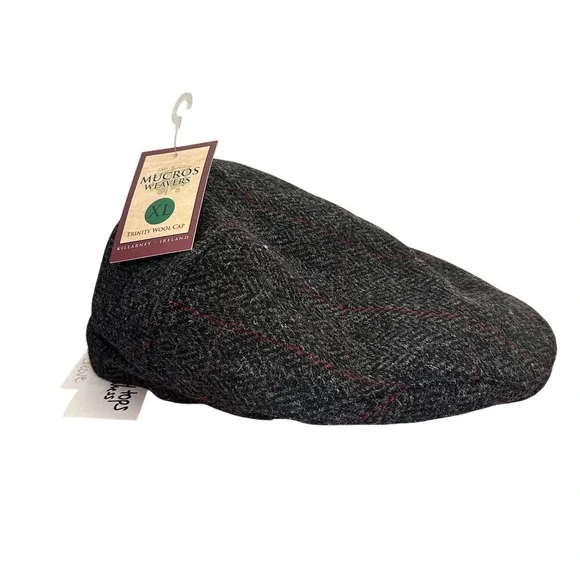 NWT Mucros weavers workshop trinity 100% wool flat cap ireland gray red tweed XL - Picture 2 of 8